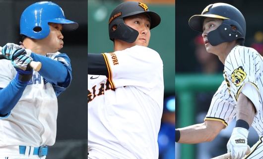 （左から）日本ハム・中島卓也、巨人・秋広優人、阪神・熊谷敬宥