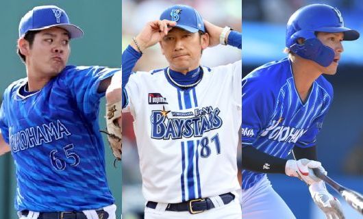 （左から）DeNA・宮城滝太、三浦大輔監督、神里和毅