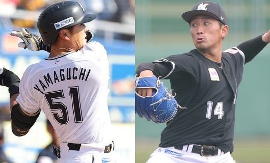 （左から）ロッテ・山口航輝、小島和哉