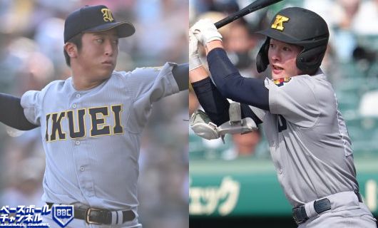 仙台育英・湯田統真（左）と慶應義塾・丸田湊斗
