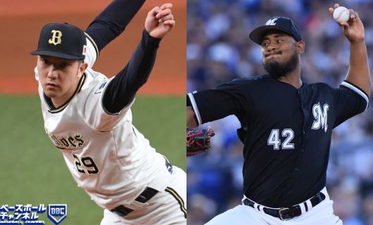 オリックス・田嶋大樹（左）とロッテ・.CC.メルセデス
