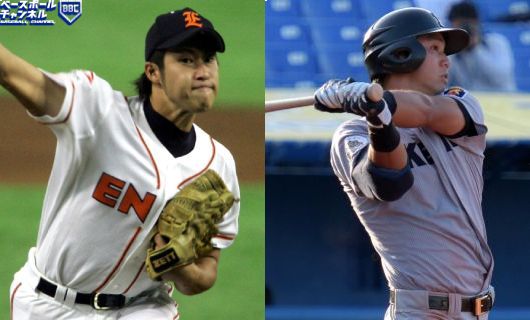 ENEOS・田澤純一（左）と慶応大・谷田成吾