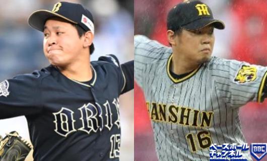 オリックス・宮城大弥（左）と阪神・西勇輝