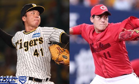 阪神・村上頌樹（左）と広島・九里亜蓮