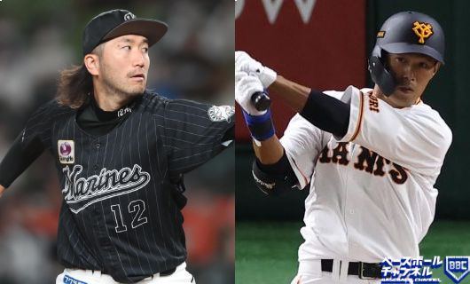 ロッテ・石川歩（左）と巨人・立岡宗一郎