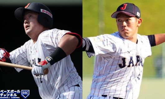 侍ジャパン・牧秀悟（左）と根本悠楓
