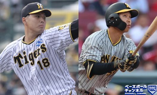 阪神・馬場皐輔（左）と島田海吏