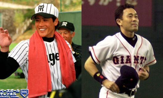 阪神・新庄剛志（左）と巨人・川相昌弘