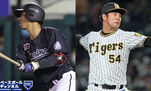 ロッテ・茶谷健太（左）と阪神・加治屋蓮