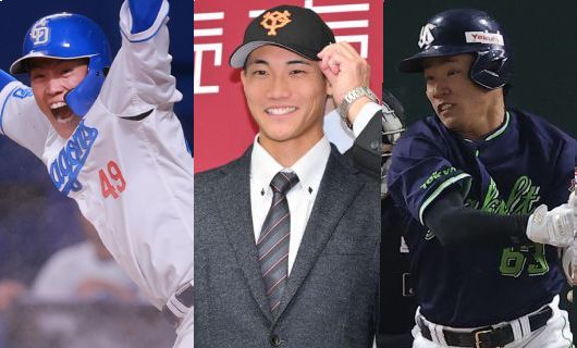 （左から）中日・伊藤康祐、巨人・舟越秀虎、ヤクルト・増田珠