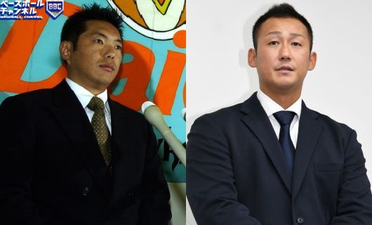 記者会見に臨んだ小久保裕紀（左）と中田翔