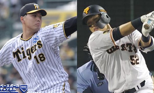 阪神・馬場皐輔（左）と巨人・北村拓己