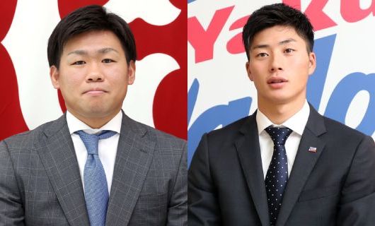 巨人時代の田口麗斗（左）とヤクルト・廣岡大志
