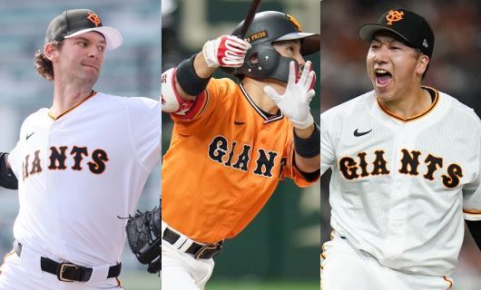 （左から）巨人・ケラー、門脇誠、大勢