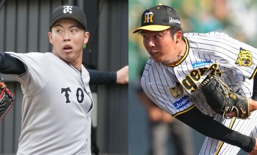 巨人・森田駿哉（左）と阪神・椎葉剛