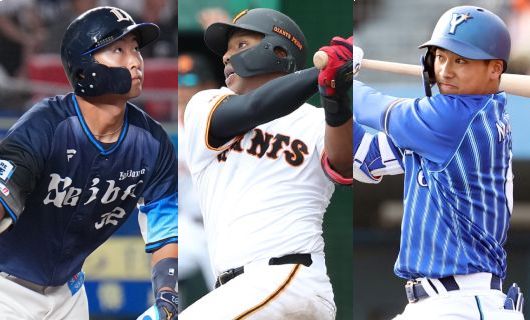 （左から）西武・山村崇嘉、巨人・オコエ瑠偉、DeNA・森敬斗