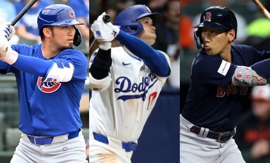 （左から）カブス・鈴木誠也、ドジャース・大谷翔平、レッドソックス・吉田正尚