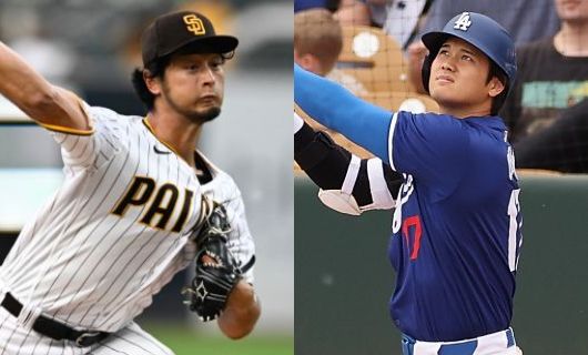 パドレス・ダルビッシュ有（左）とドジャース・大谷翔平