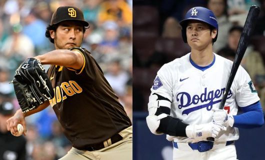 パドレス・ダルビッシュ有（左）とドジャース・大谷翔平