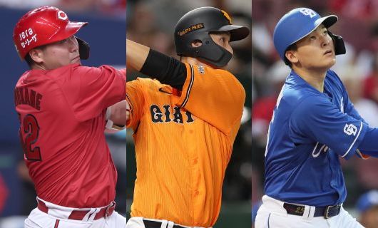 （左から）広島・末包昇大、巨人・秋広優人、中日・石川昂弥