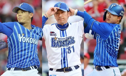 （左から）DeNA・坂本裕哉、三浦大輔監督、楠本泰史