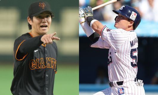 巨人・高橋礼（左）とヤクルト・村上宗隆