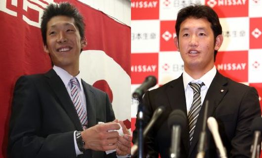 元巨人・松本竜也（左）と元DeNA・柿田裕太