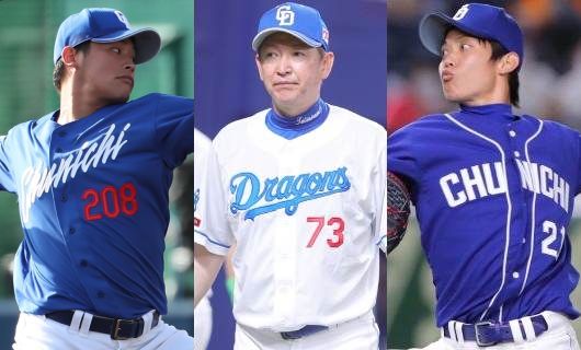 （左から）中日・石川翔、立浪和義監督、岡田俊哉