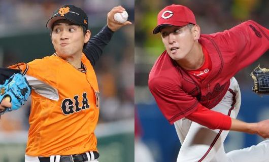 巨人・髙橋優貴（左）と広島・遠藤淳志