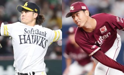 ソフトバンク・笠谷俊介（左）と楽天・宮森智志