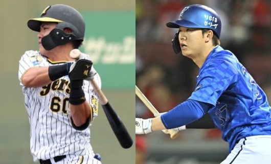 阪神・小野寺暖（左）とDeNA・楠本泰史