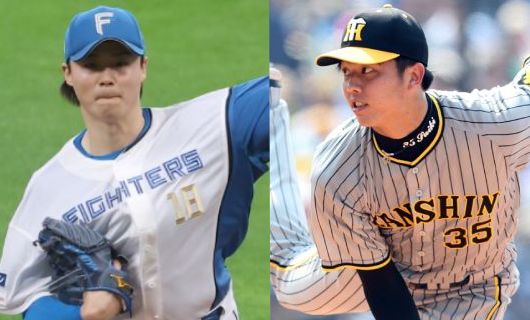 日本ハム・山﨑福也（左）と阪神・才木浩人