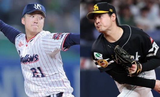 ヤクルト・吉村貢司郎（左）とソフトバンク・有原航平