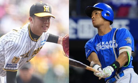 阪神・才木浩人（左）と日本ハム・万波中正