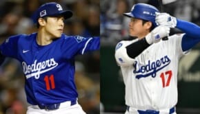 (左から)ドジャース佐々木朗希、大谷翔平