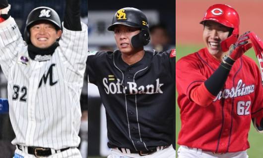 （左から）佐藤都志也、今宮健太、石原貴規