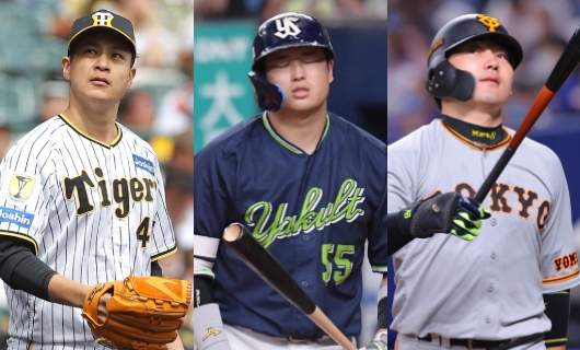 （左から）大竹耕太郎、村上宗隆、丸佳浩