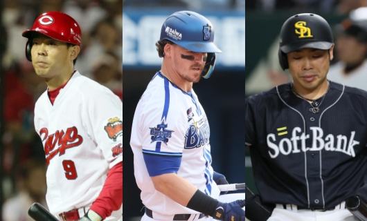 （左から）秋山翔吾、オースティン、近藤健介