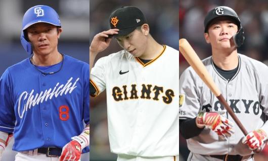 （左から）大島洋平、戸郷翔征、坂本勇人